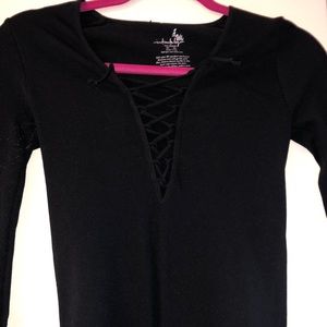 Cross tie neck black long sleeve